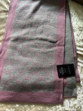 Gucci Pink and Gray GG Monogram Scarf